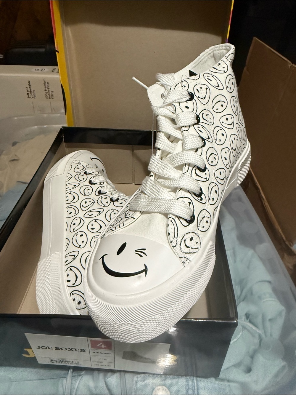 Joe Boxer White Smiley Face High-Top Sneakers